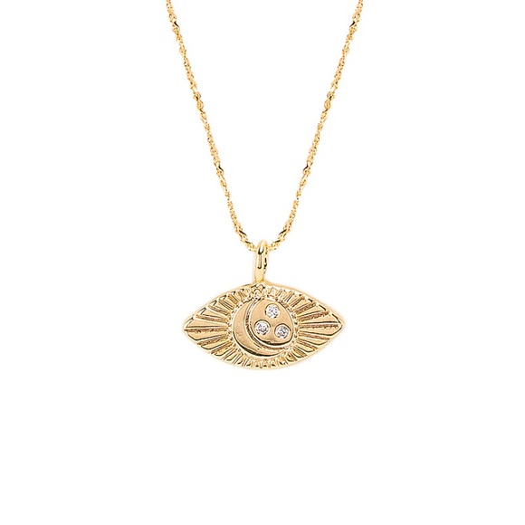 Five and Two Jewelry - Revolve Five and Two Necklace - Gold Evil Eye/Moon